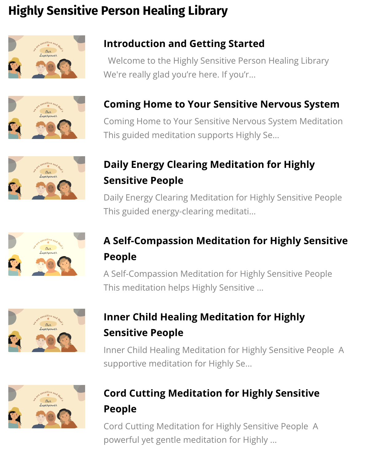 Highly Sensitive Person Healing Library course contents